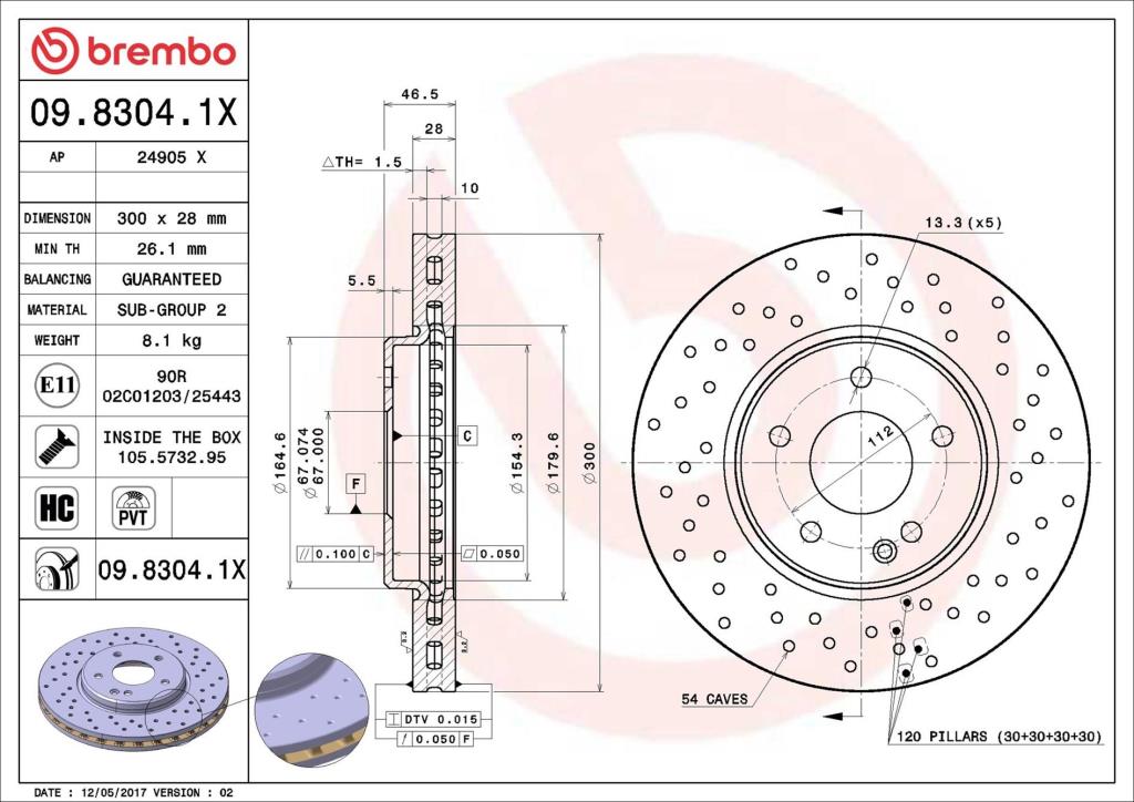 Disques de frein BREMBO ref. 09.8304.1X