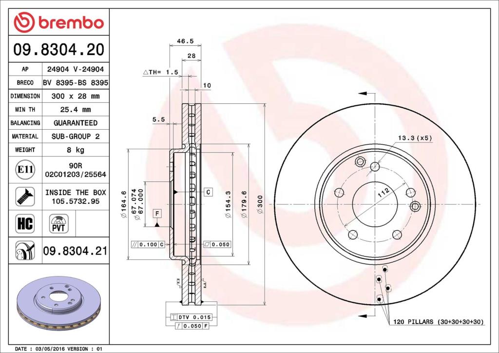Discos de travão BREMBO ref. 09.8304.21