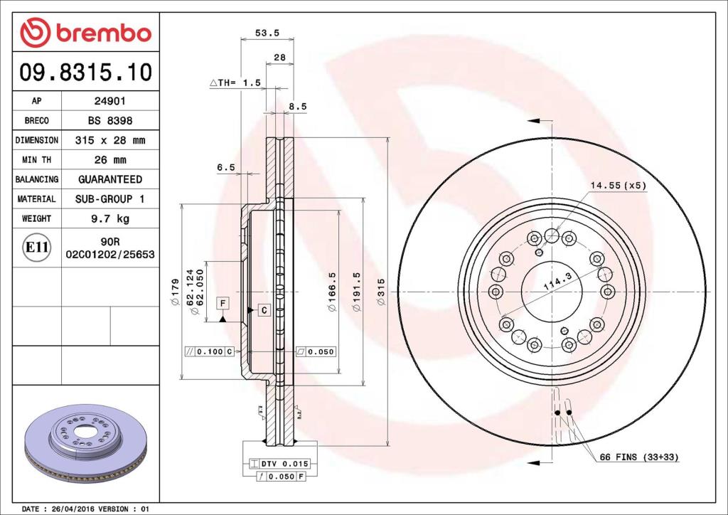 Discos de freno BREMBO ref. 09.8315.10