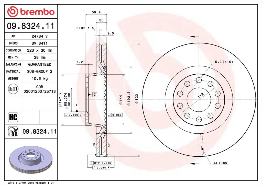 Discos de freno BREMBO ref. 09.8324.11