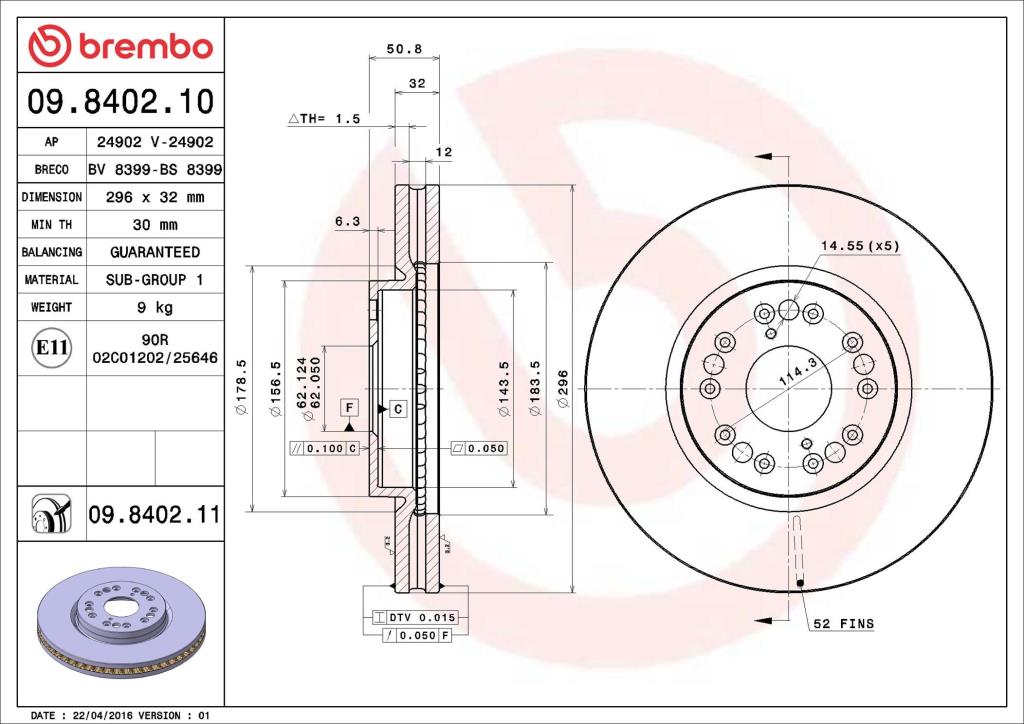 Discos de freno BREMBO ref. 09.8402.11