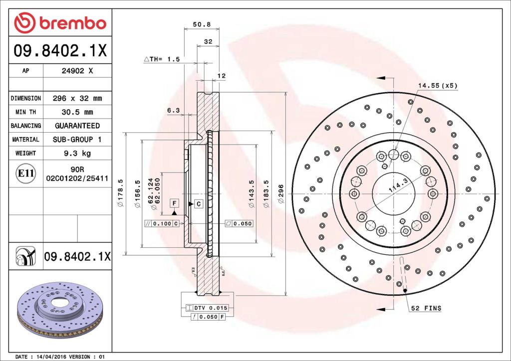 Disques de frein BREMBO 09.8402.1X