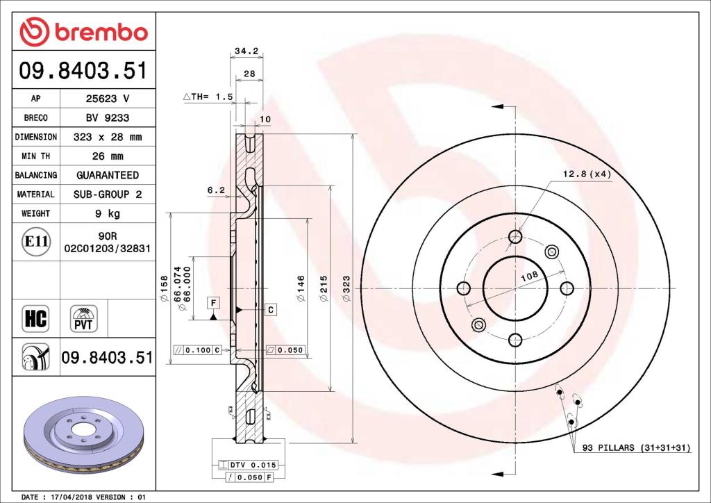 Disques de frein BREMBO ref. 09.8403.51