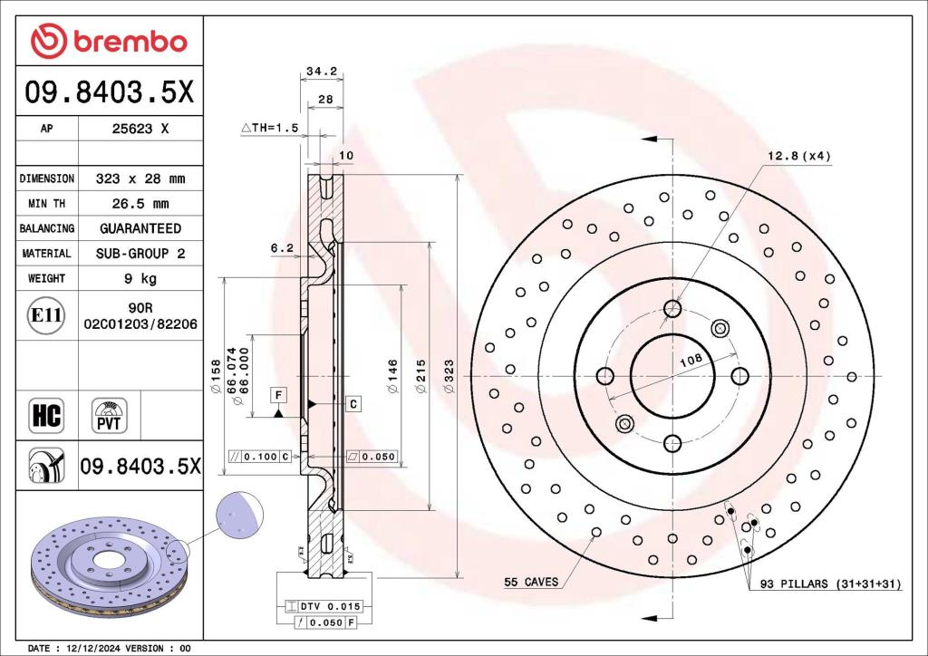 Disques de frein BREMBO 09.8403.5X