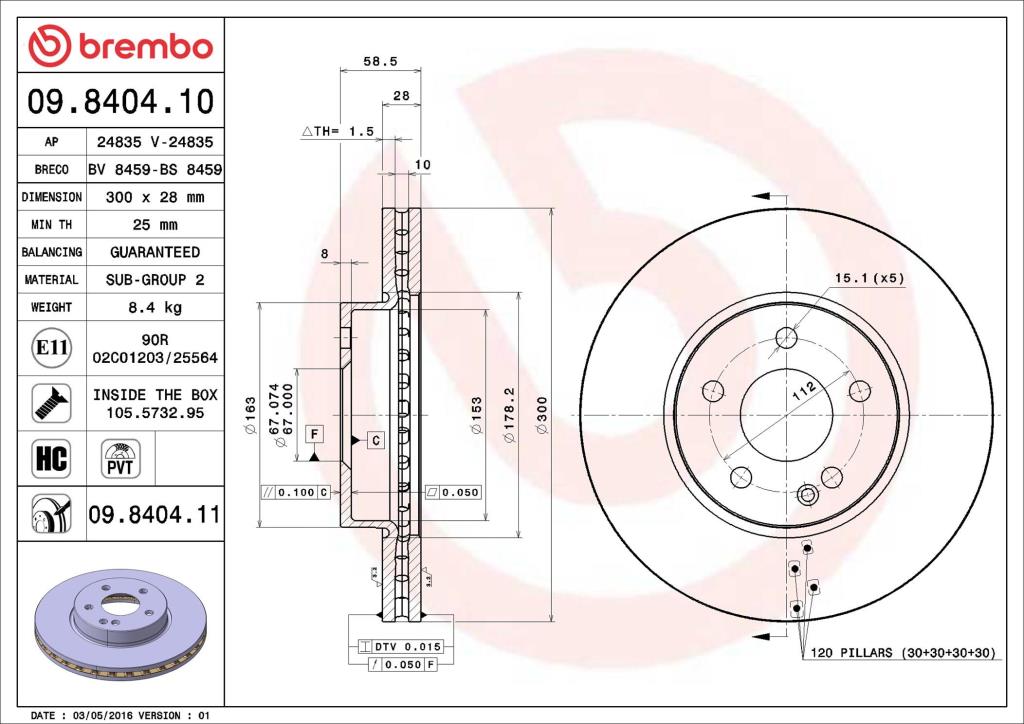 Discos de freno BREMBO ref. 09.8404.11