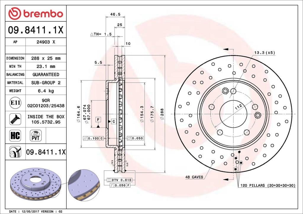 Disques de frein BREMBO ref. 09.8411.1X