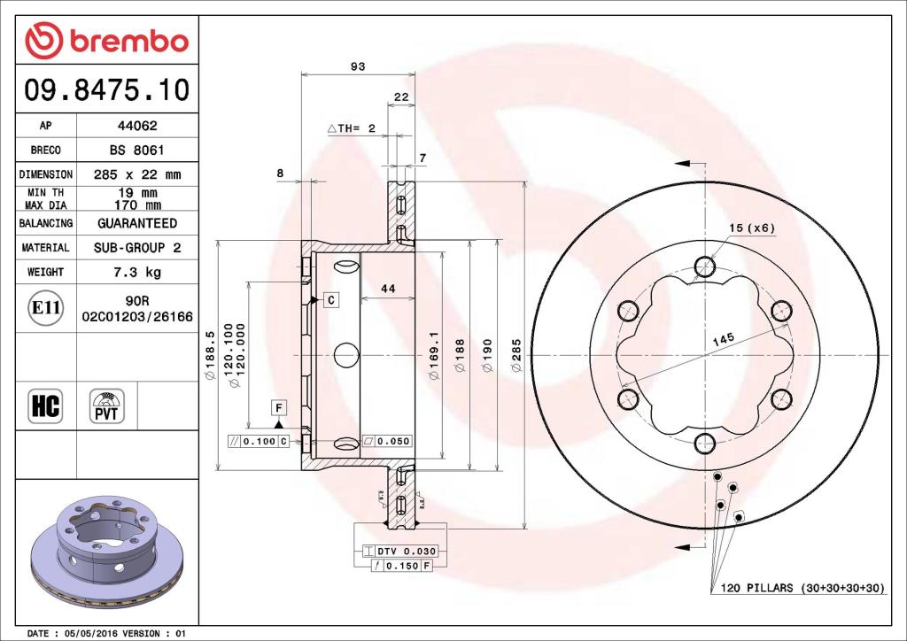Discos de travão BREMBO ref. 09.8475.10