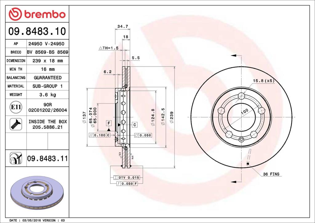 Discos de travão BREMBO 09.8483.11