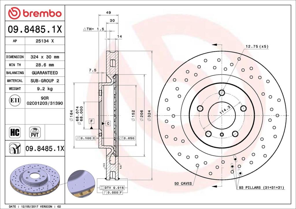 Disques de frein BREMBO 09.8485.1X