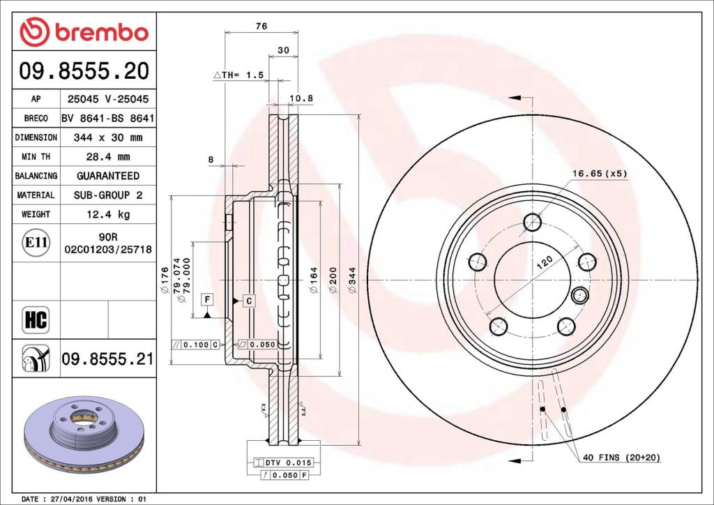 Discos de travão BREMBO ref. 09.8555.21