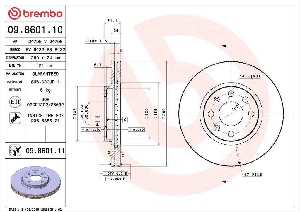 Discos de freno BREMBO ref. 09.8601.10