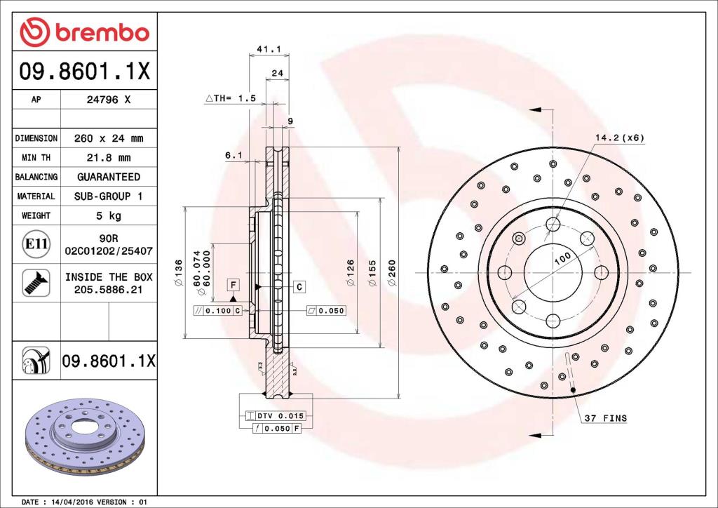 Discos de travão BREMBO ref. 09.8601.1X