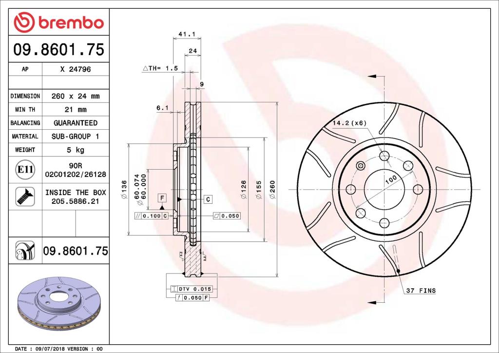 Disques de frein BREMBO ref. 09.8601.75