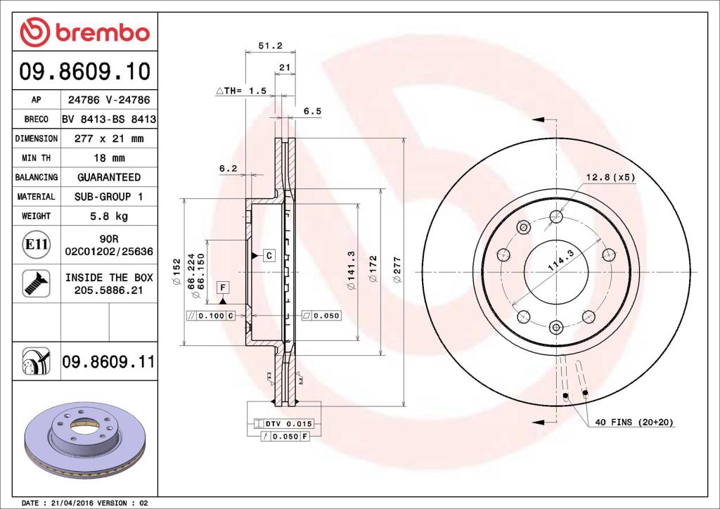 Disques de frein BREMBO ref. 09.8609.11