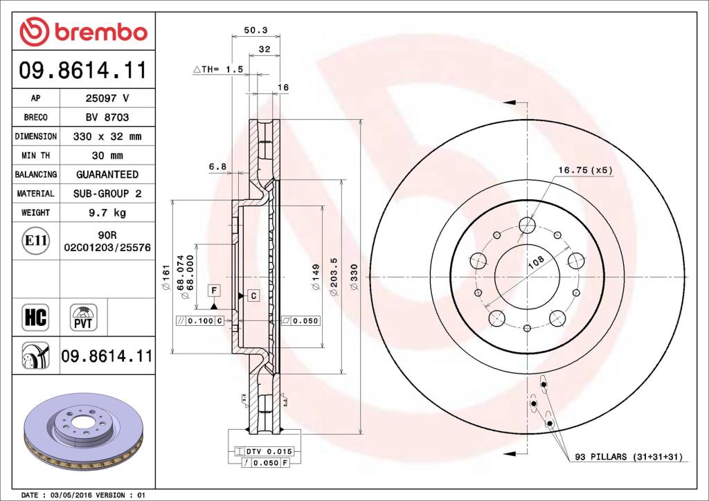 Disques de frein BREMBO ref. 09.8614.11