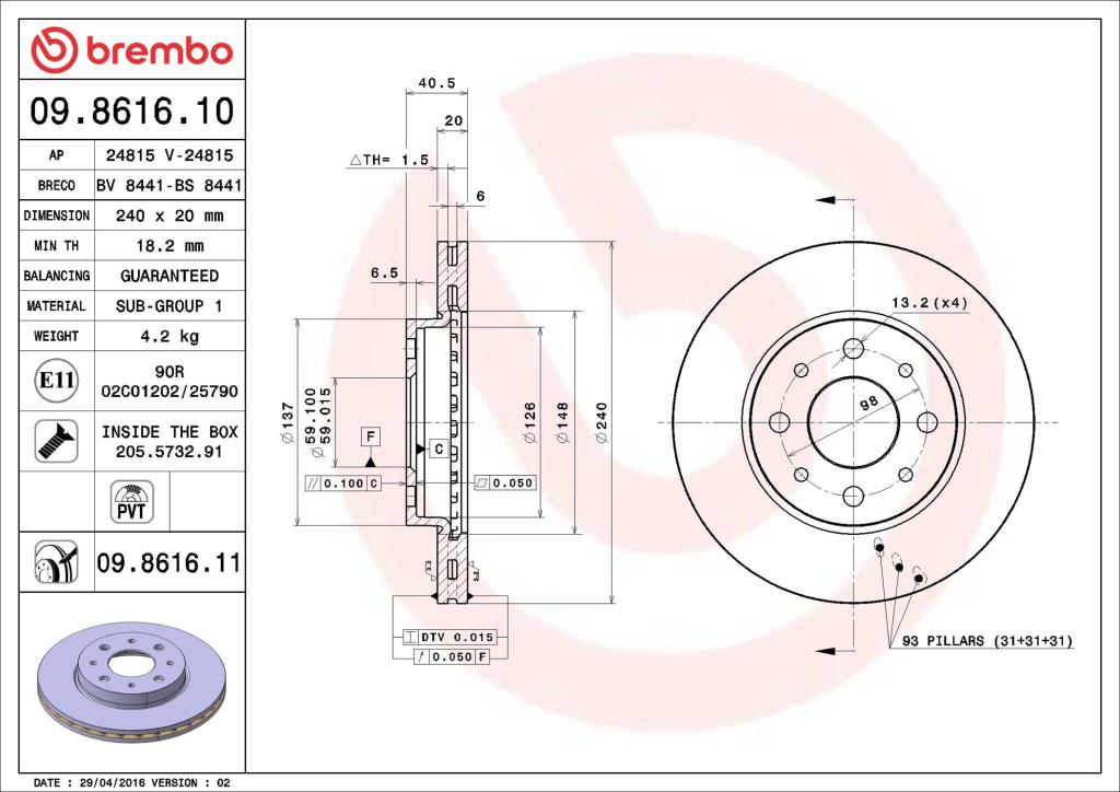 Discos de freno BREMBO ref. 09.8616.10