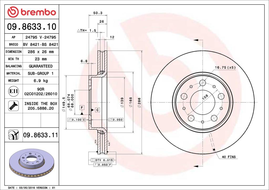 Discos de travão BREMBO ref. 09.8633.11