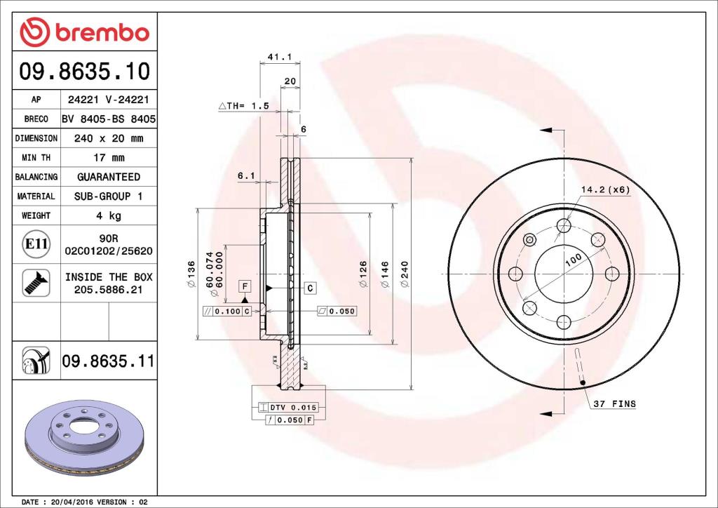 Discos de freno BREMBO ref. 09.8635.11