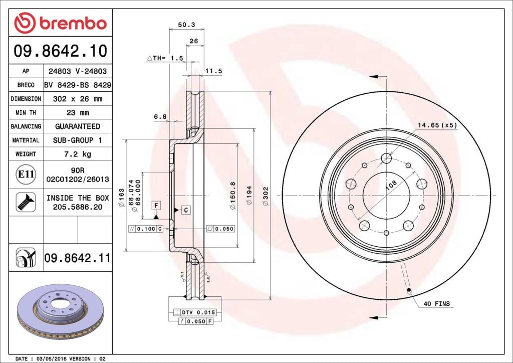 Disques de frein BREMBO 09.8642.11