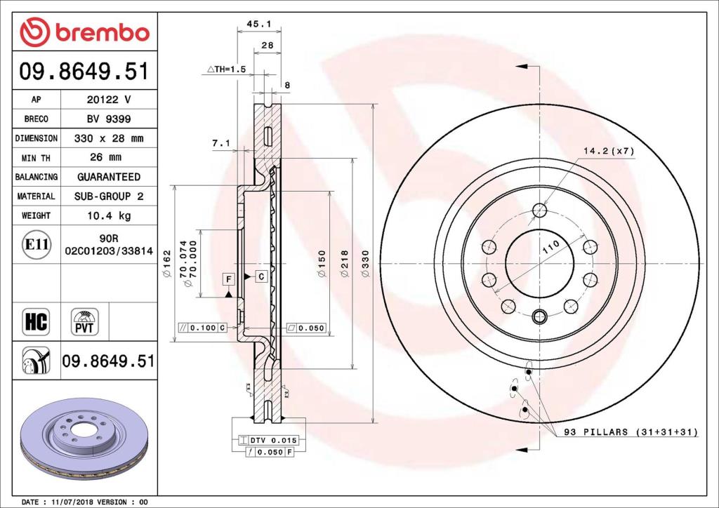 Disques de frein BREMBO ref. 09.8649.51