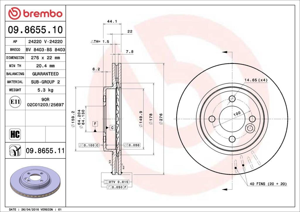 Discos de travão BREMBO 09.8655.11