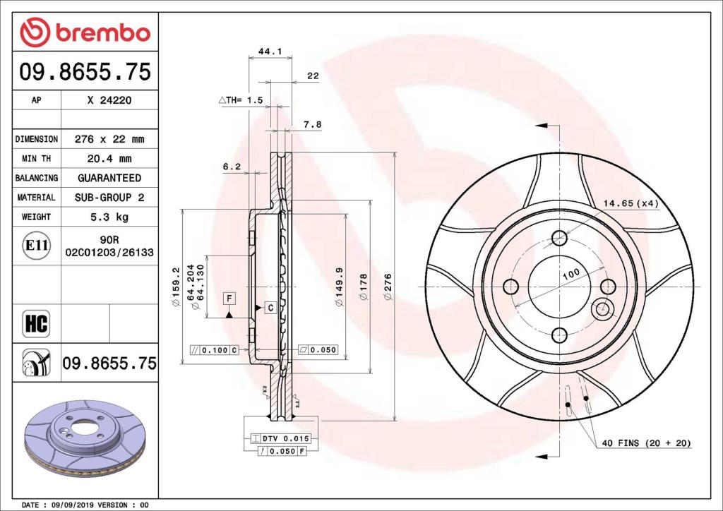 Discos de freno BREMBO ref. 09.8655.75