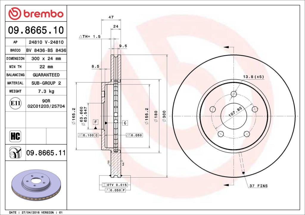 Disques de frein BREMBO ref. 09.8665.11