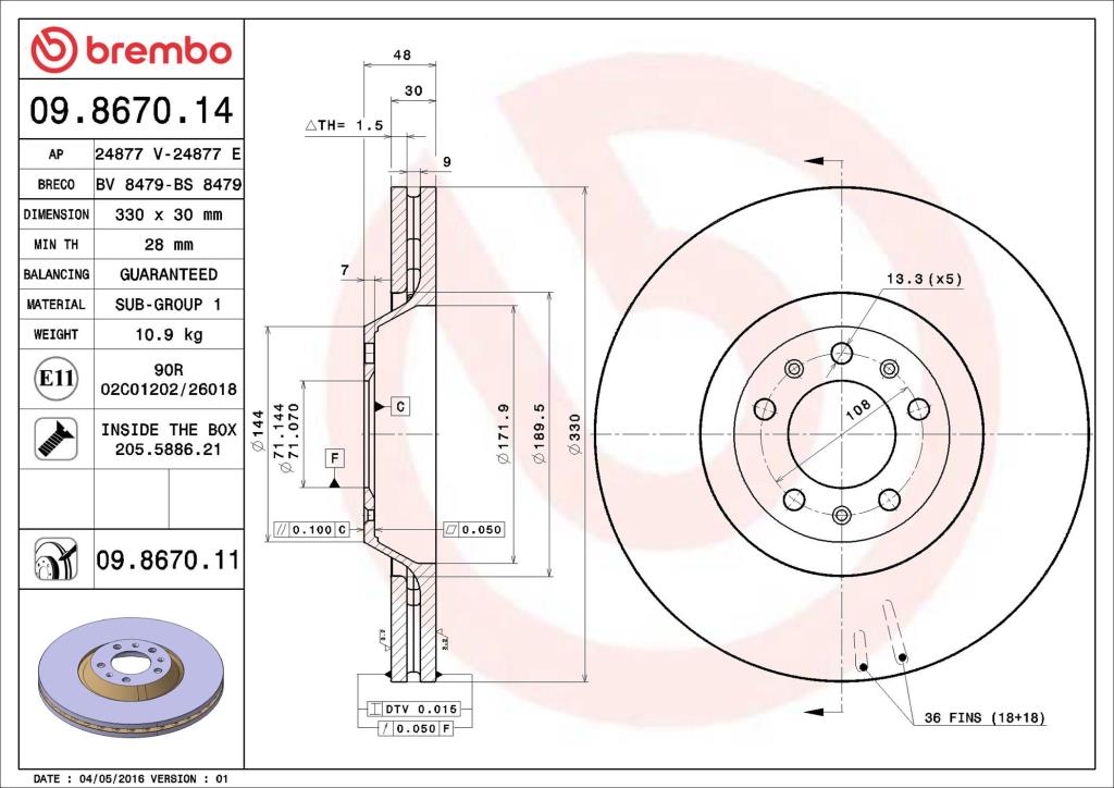 Disques de frein BREMBO 09.8670.11