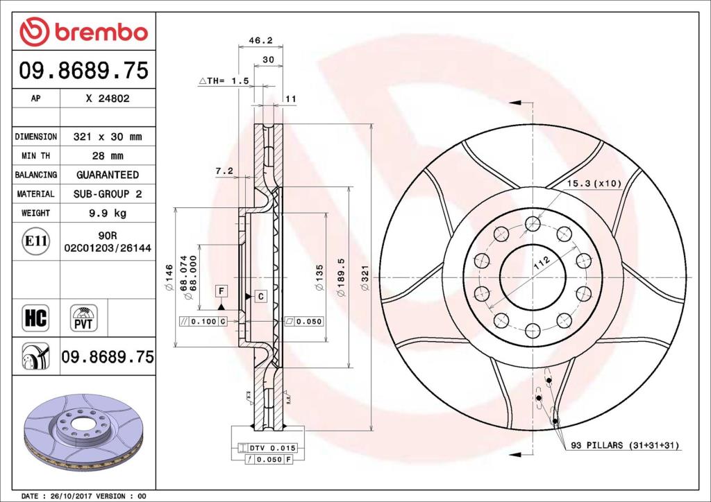 Discos de freno BREMBO ref. 09.8689.75