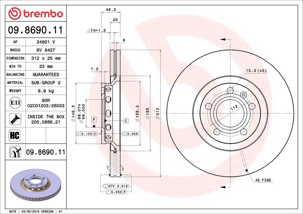 Disques de frein BREMBO ref. 09.8690.11