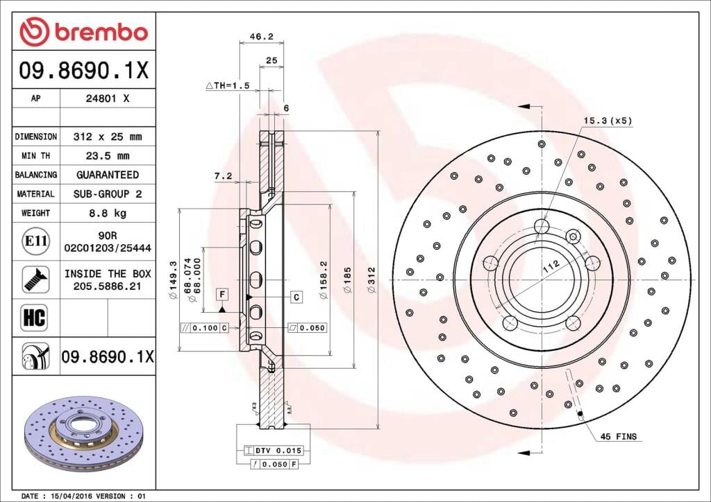 Disques de frein BREMBO ref. 09.8690.1X