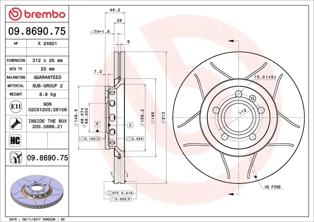 Disques de frein BREMBO ref. 09.8690.75