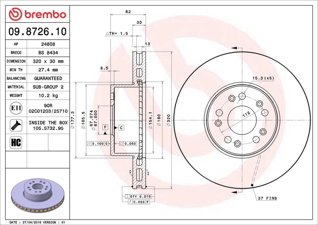Discos de freno BREMBO ref. 09.8726.10