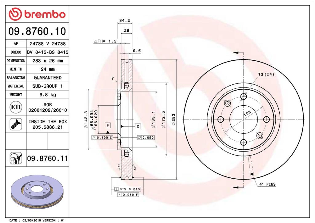 Disques de frein BREMBO ref. 09.8760.10