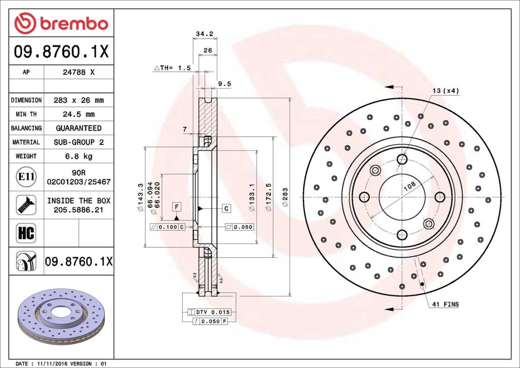 Disques de frein BREMBO ref. 09.8760.1X