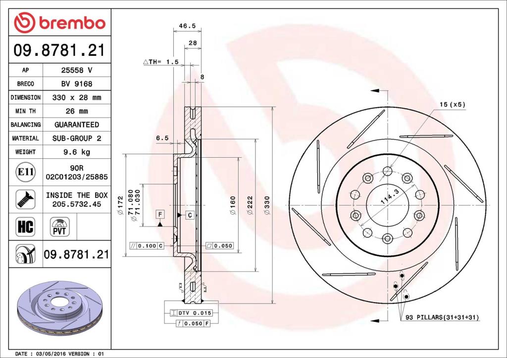 Discos de freno BREMBO ref. 09.8781.21