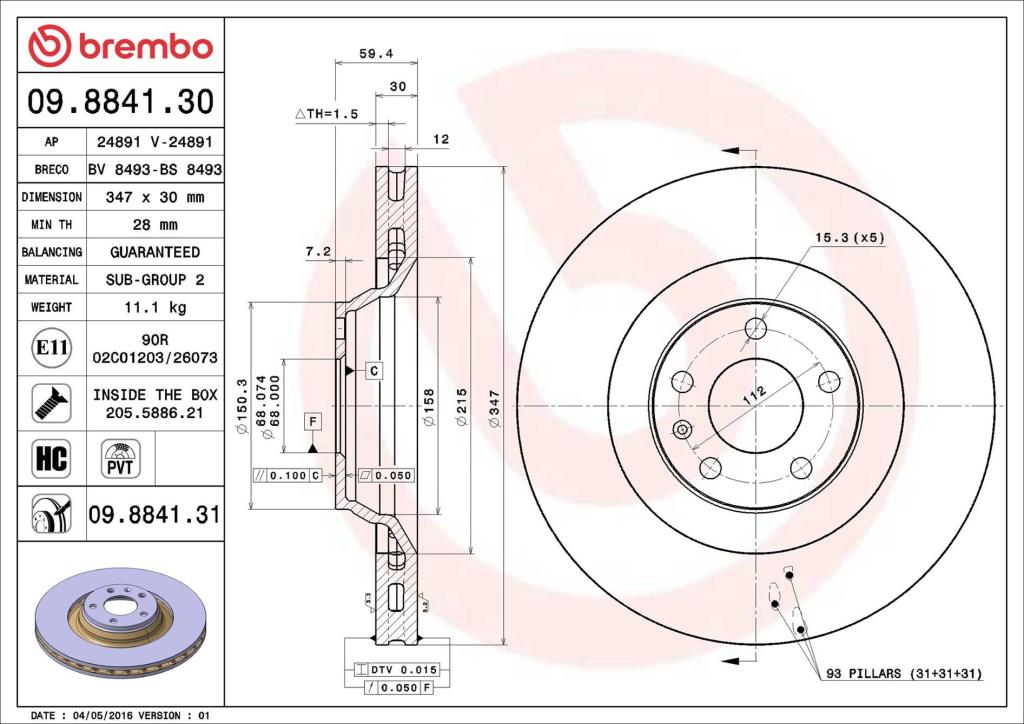 Disques de frein BREMBO 09.8841.31