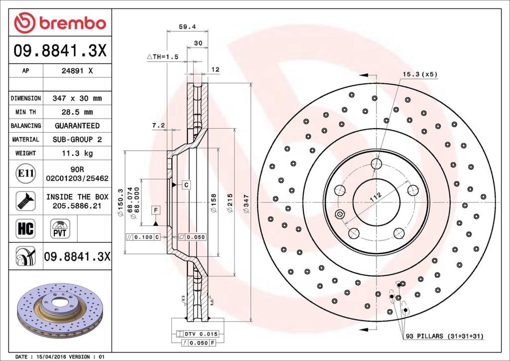 Discos de travão BREMBO ref. 09.8841.3X