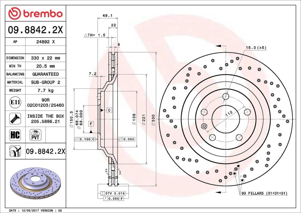 Disques de frein BREMBO ref. 09.8842.2X