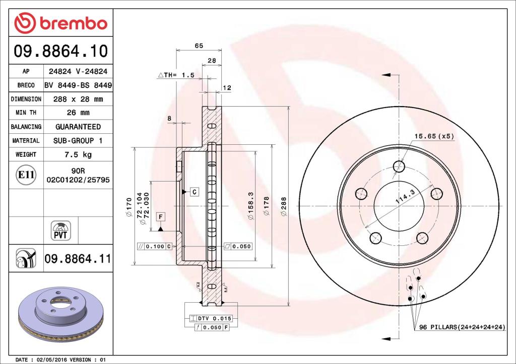 Discos de travão BREMBO 09.8864.11