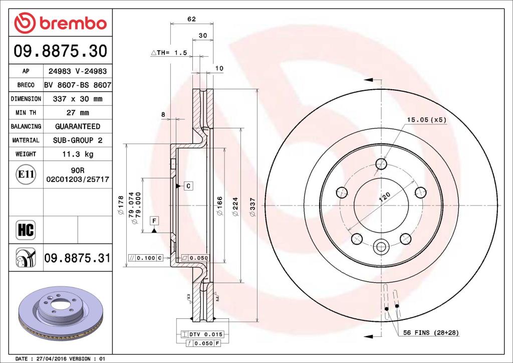 Disques de frein BREMBO ref. 09.8875.31
