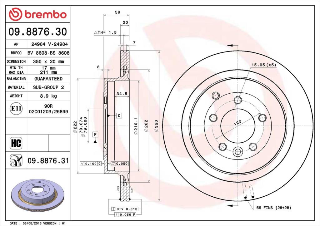 Disques de frein BREMBO ref. 09.8876.31