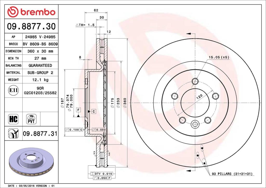 Discos de freno BREMBO ref. 09.8877.31