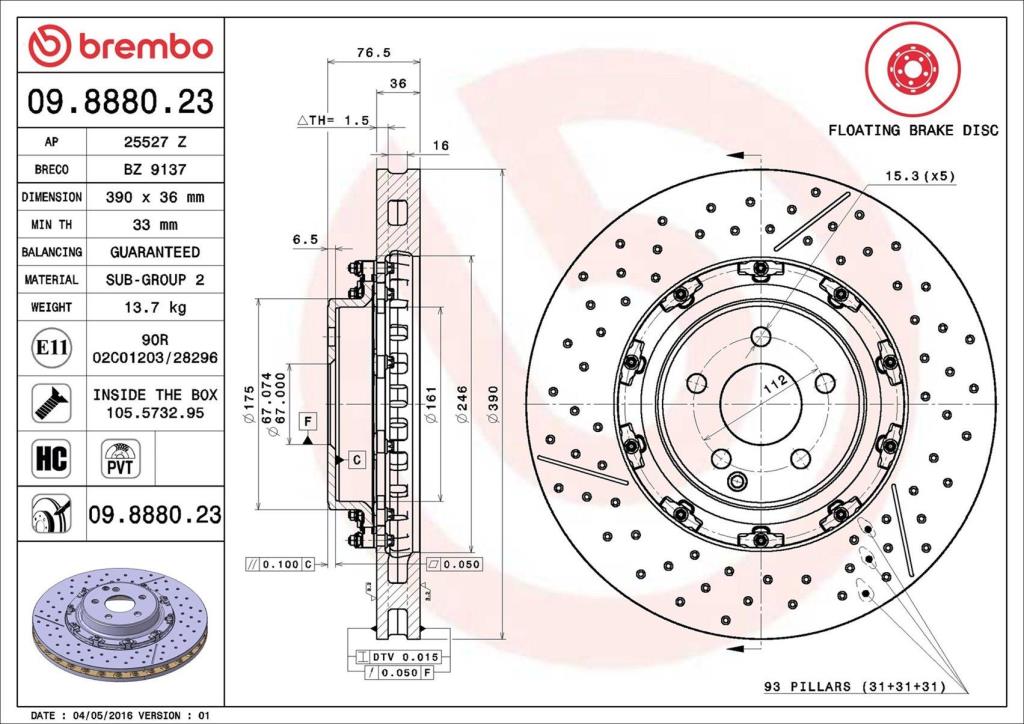 Disques de frein BREMBO ref. 09.8880.23