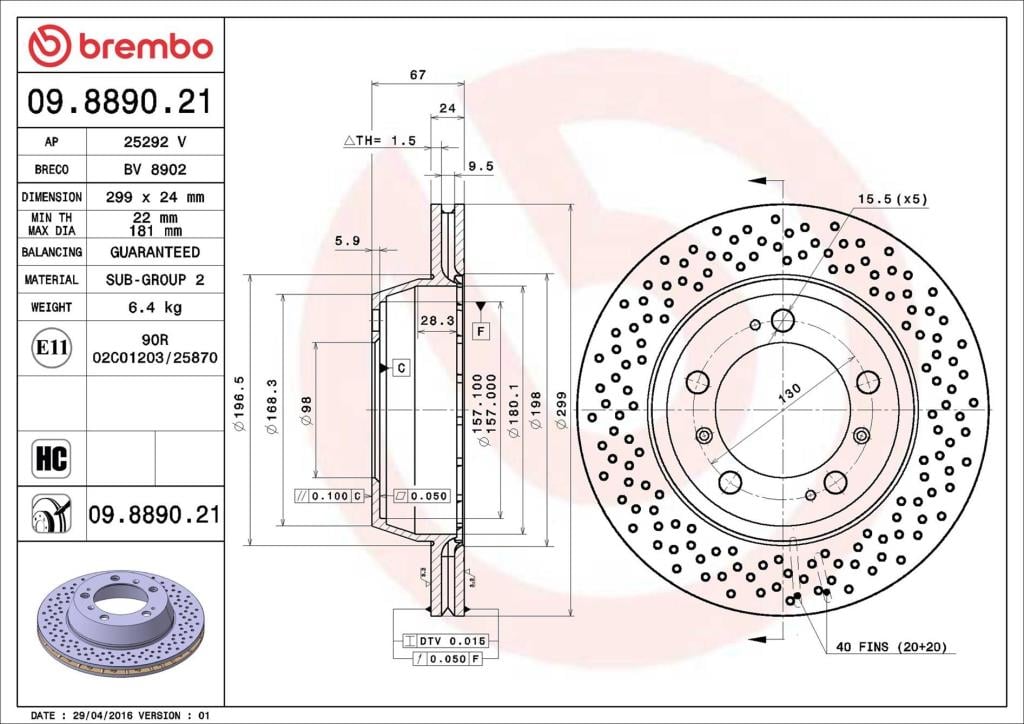 Disques de frein BREMBO ref. 09.8890.21