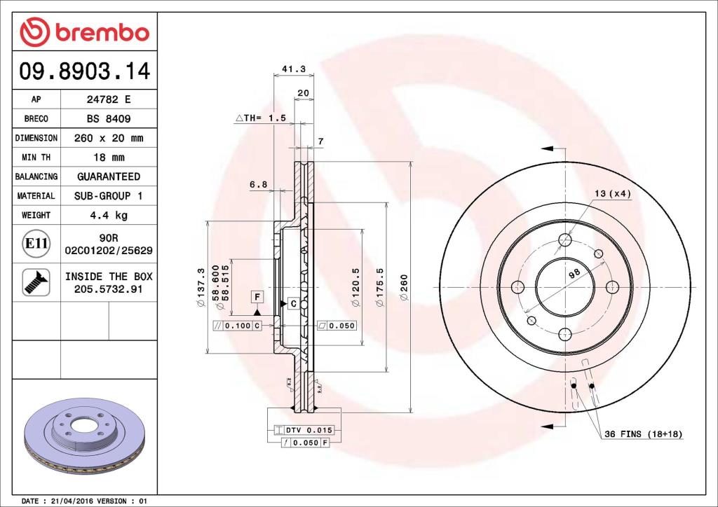 Discos de freno BREMBO ref. 09.8903.14