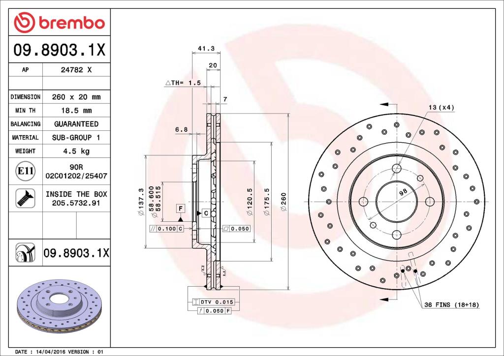 Disques de frein BREMBO ref. 09.8903.1X