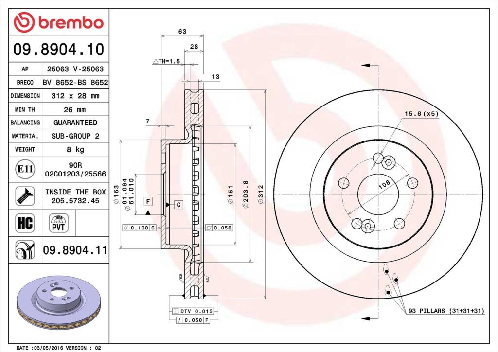 Disques de frein BREMBO ref. 09.8904.10