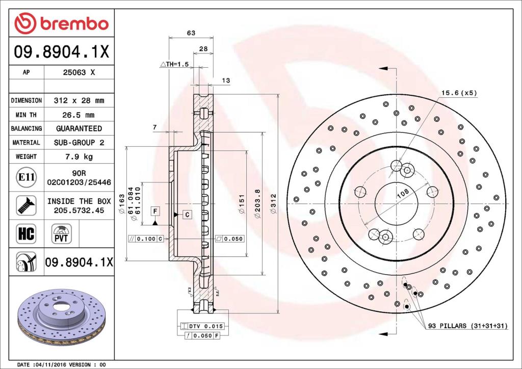 Disques de frein BREMBO 09.8904.1X