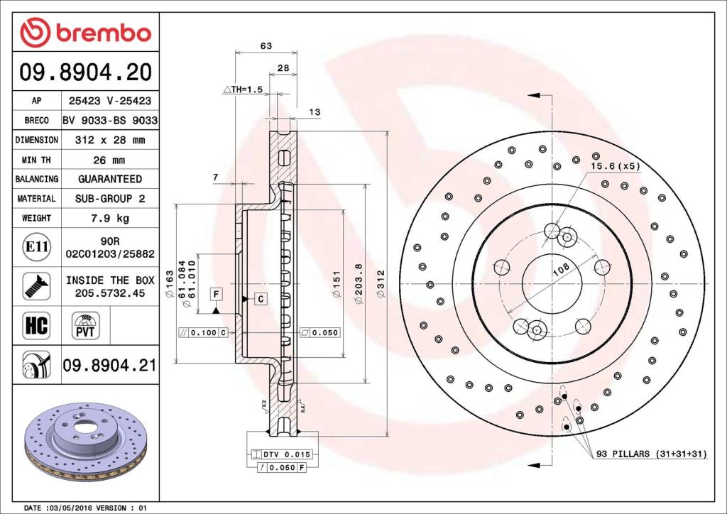 Disques de frein BREMBO 09.8904.21